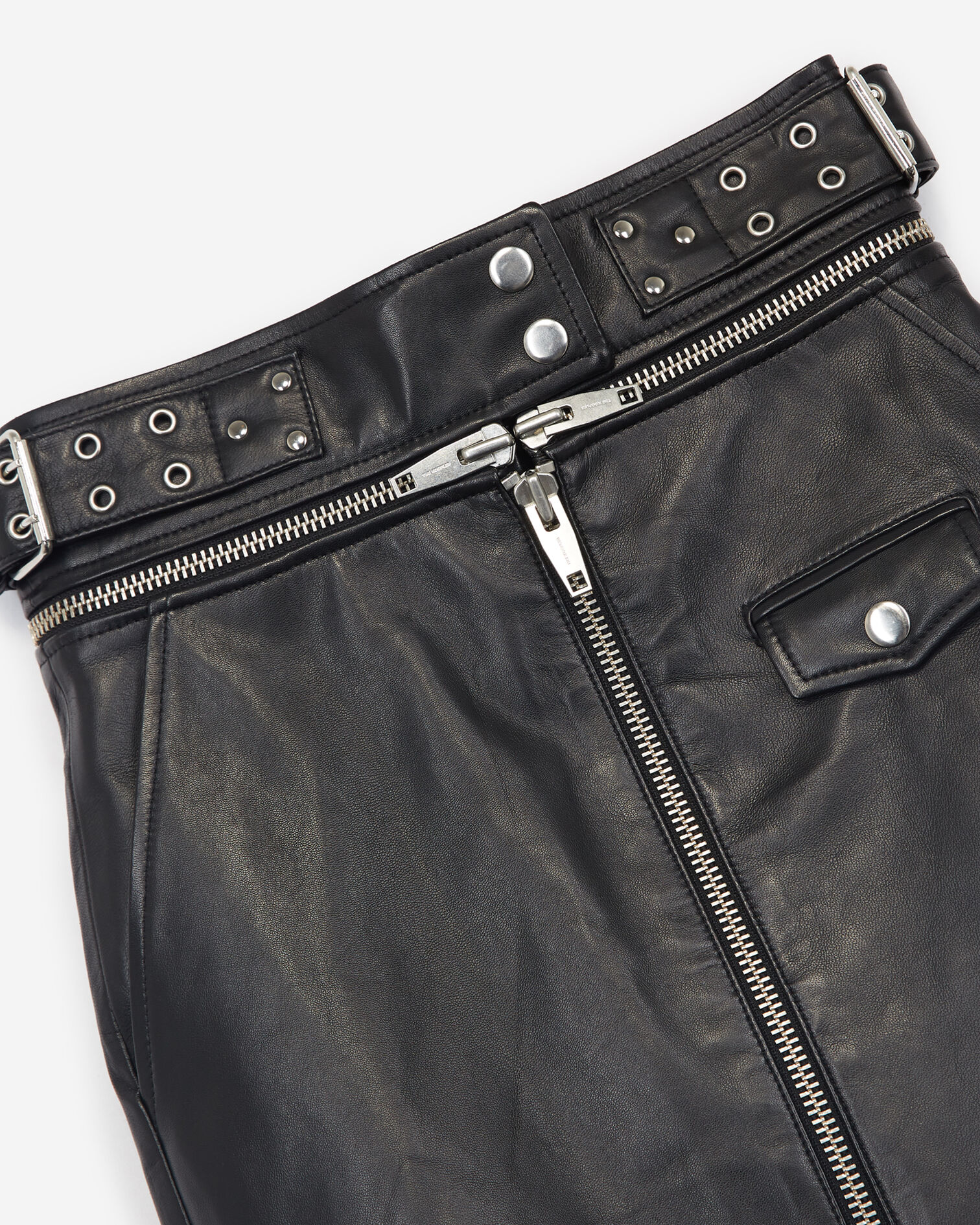 Jupe courte cuir zippée ceinturée, BLACK, hi-res image number null