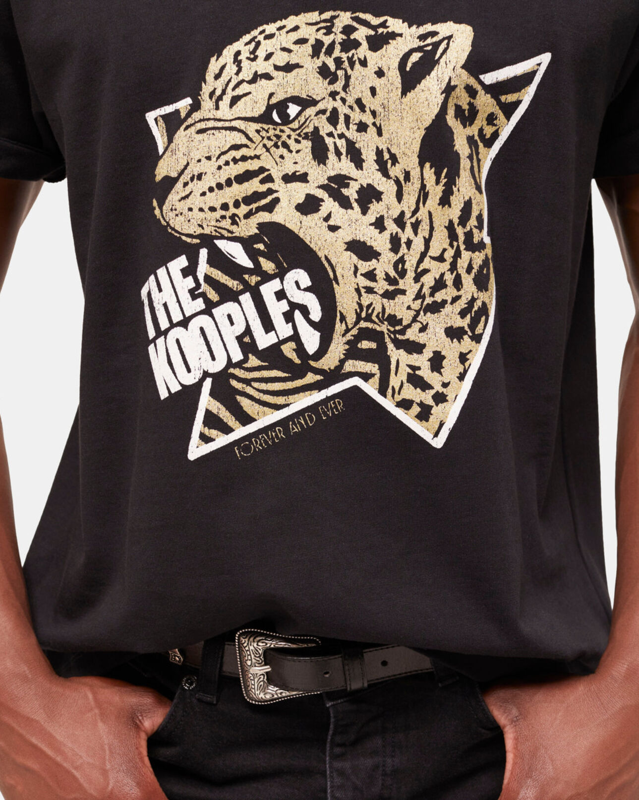 The Kooples HOMME BLACK-ANTIC GOLD t-shirt homme sérigraphié noir