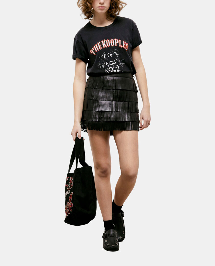 The Kooples WOMEN BLACK short black leather skirt