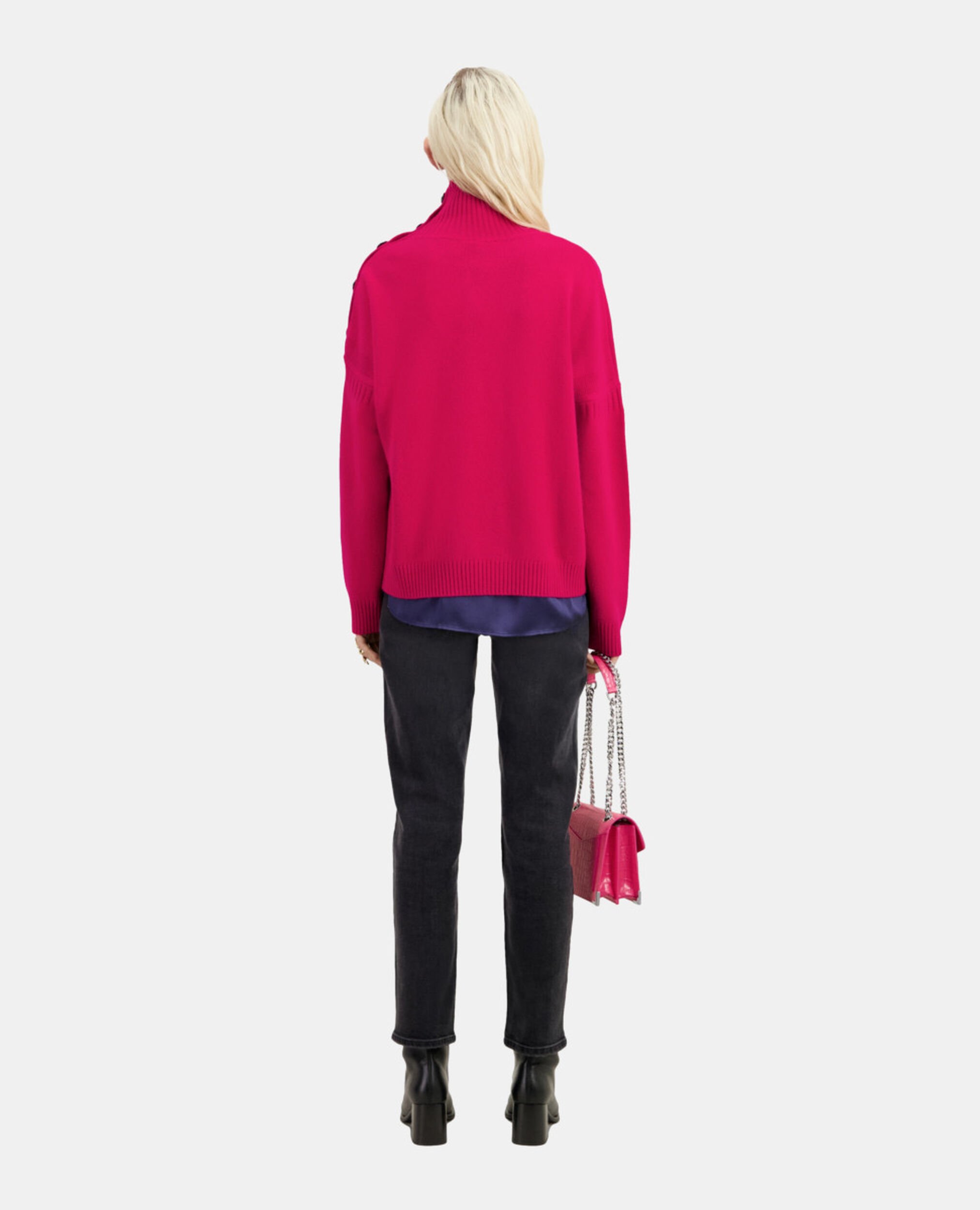 Pull en cachemire avec boutons fuchsia, CHERRY, hi-res image number null