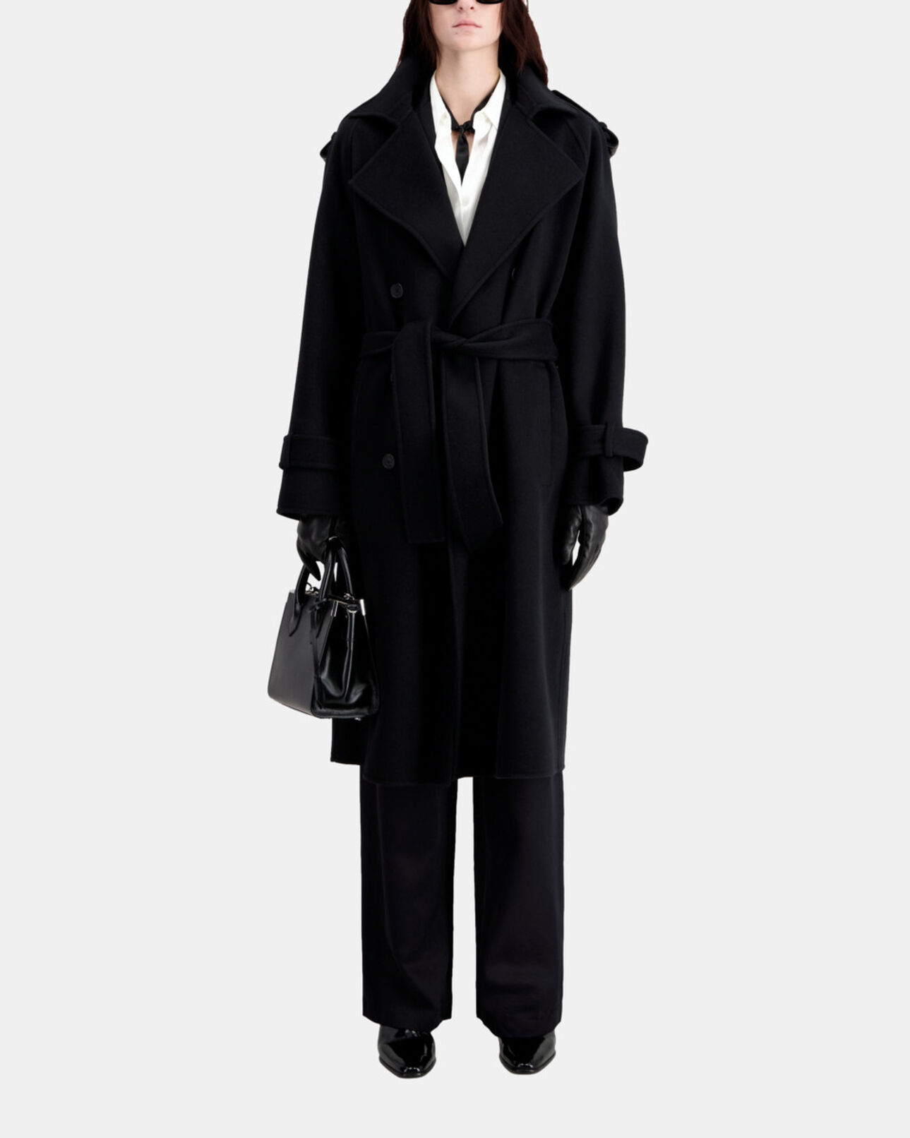 The Kooples FEMME BLACK manteau long noir en laine mélangée