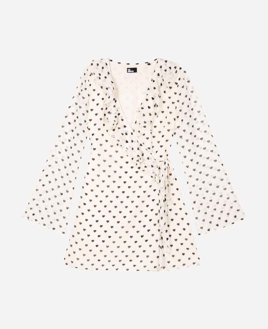 The Kooples DAMEN WHITE / BLACK kurzes wickelkleid mit herzchen-print ecru