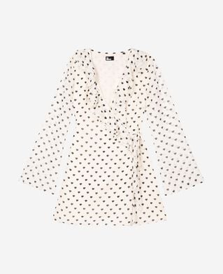 The Kooples DAMEN WHITE / BLACK kurzes wickelkleid mit herzchen-print ecru