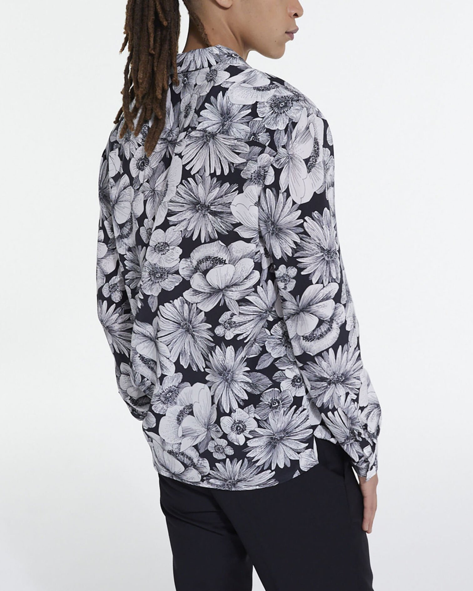 Floral shirt with hawaiian collar, BLACK WHITE, hi-res image number null