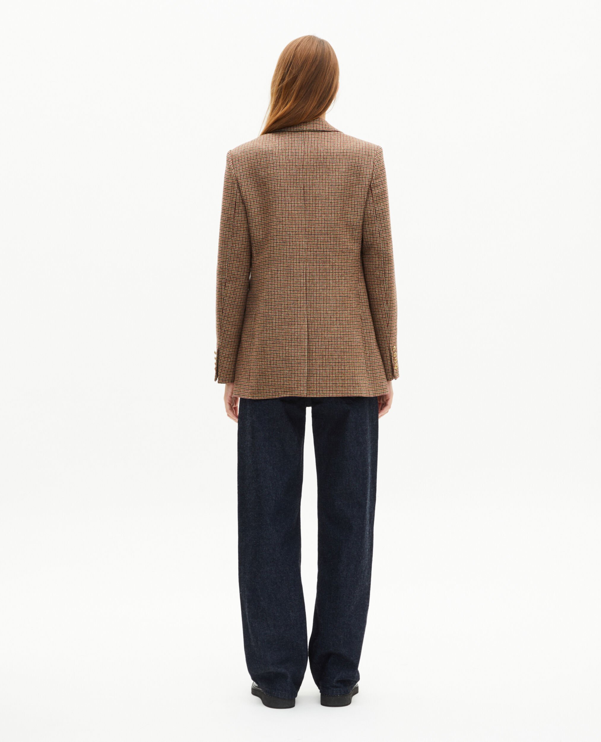 Camel houndstooth tailored jacket, CAMEL MELANGE / BURGUNDY, hi-res image number null