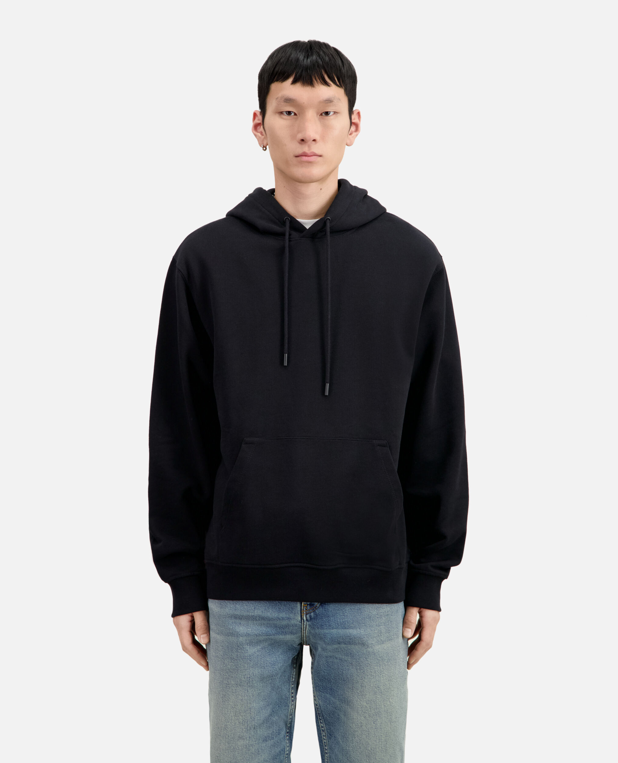 Black hoodie with Flower skull serigraphy, BLACK, hi-res image number null