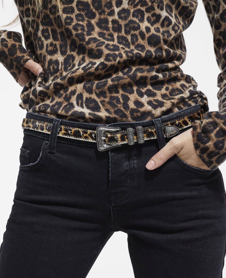 thin leopard print leather belt