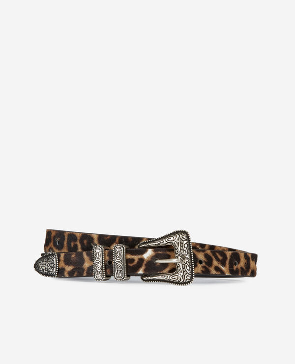 Schmaler Gürtel aus Leder mit Leopardenprint