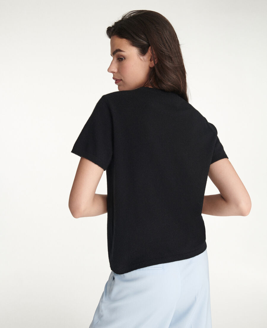 black cashmere sweater with short sleeves