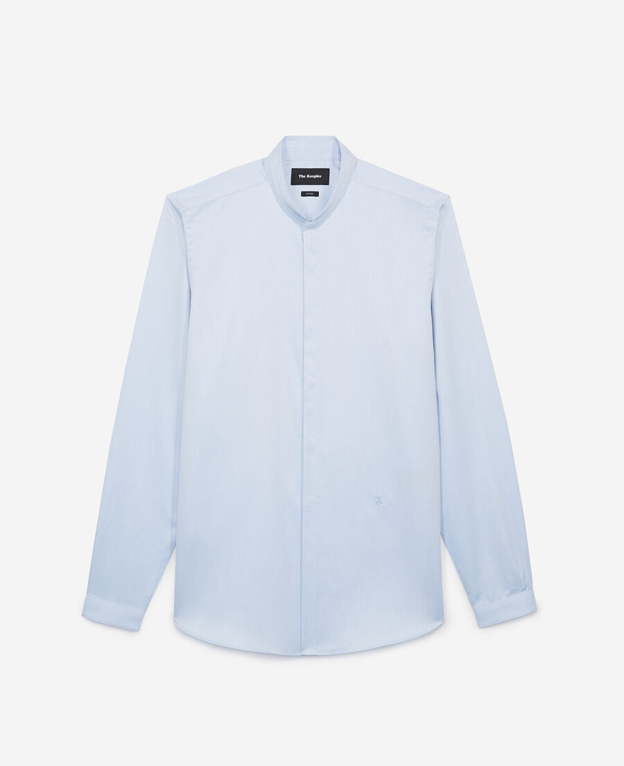 blue cotton shirt with officer collar