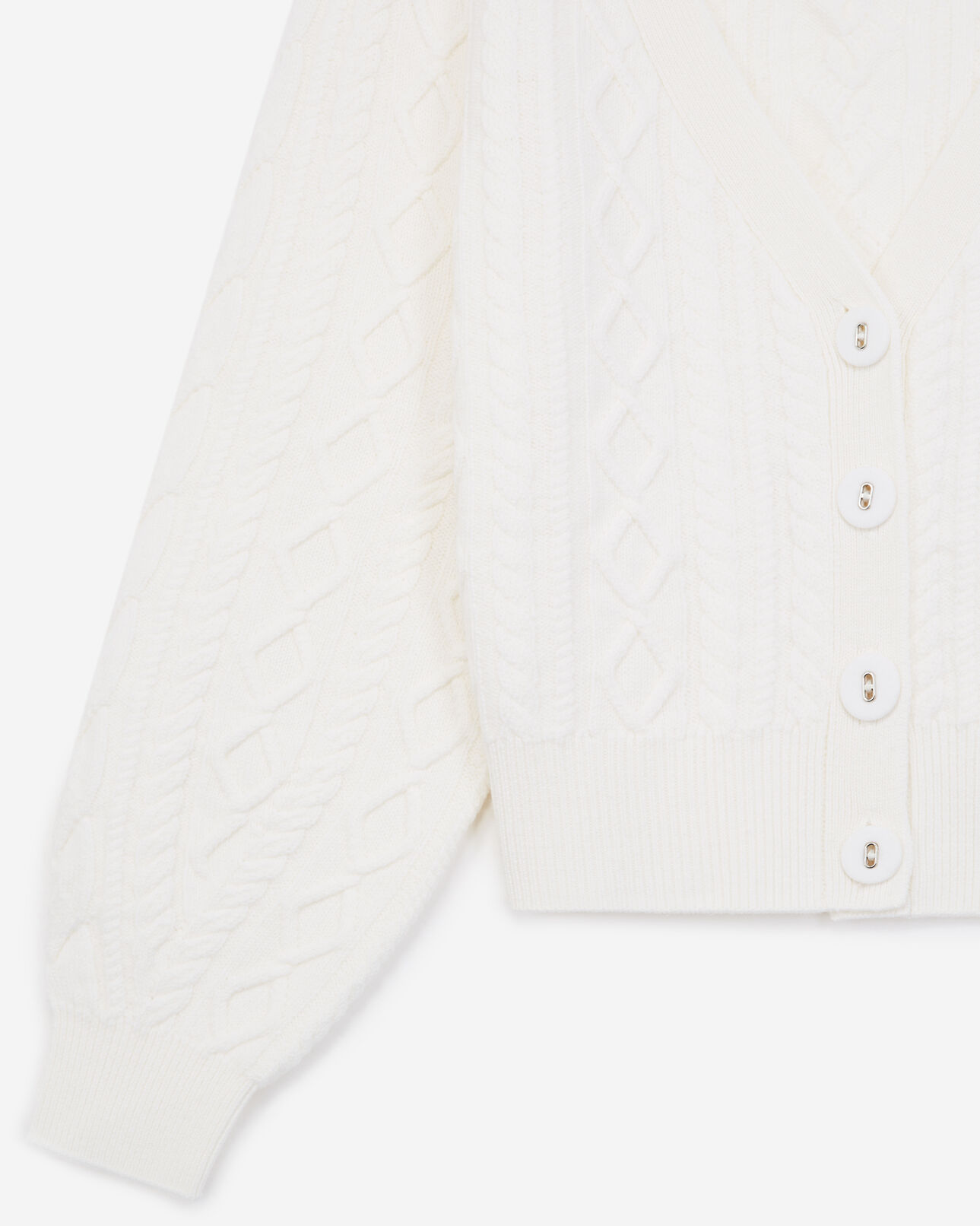 The Kooples WOMEN WHITE cashmere-wool ecru cardigan w/fabric buttons