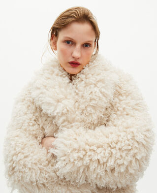 The Kooples WOMEN ECRU ecru fur-effect coat