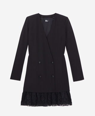 The Kooples WOMEN BLACK short black crepe and lace dress