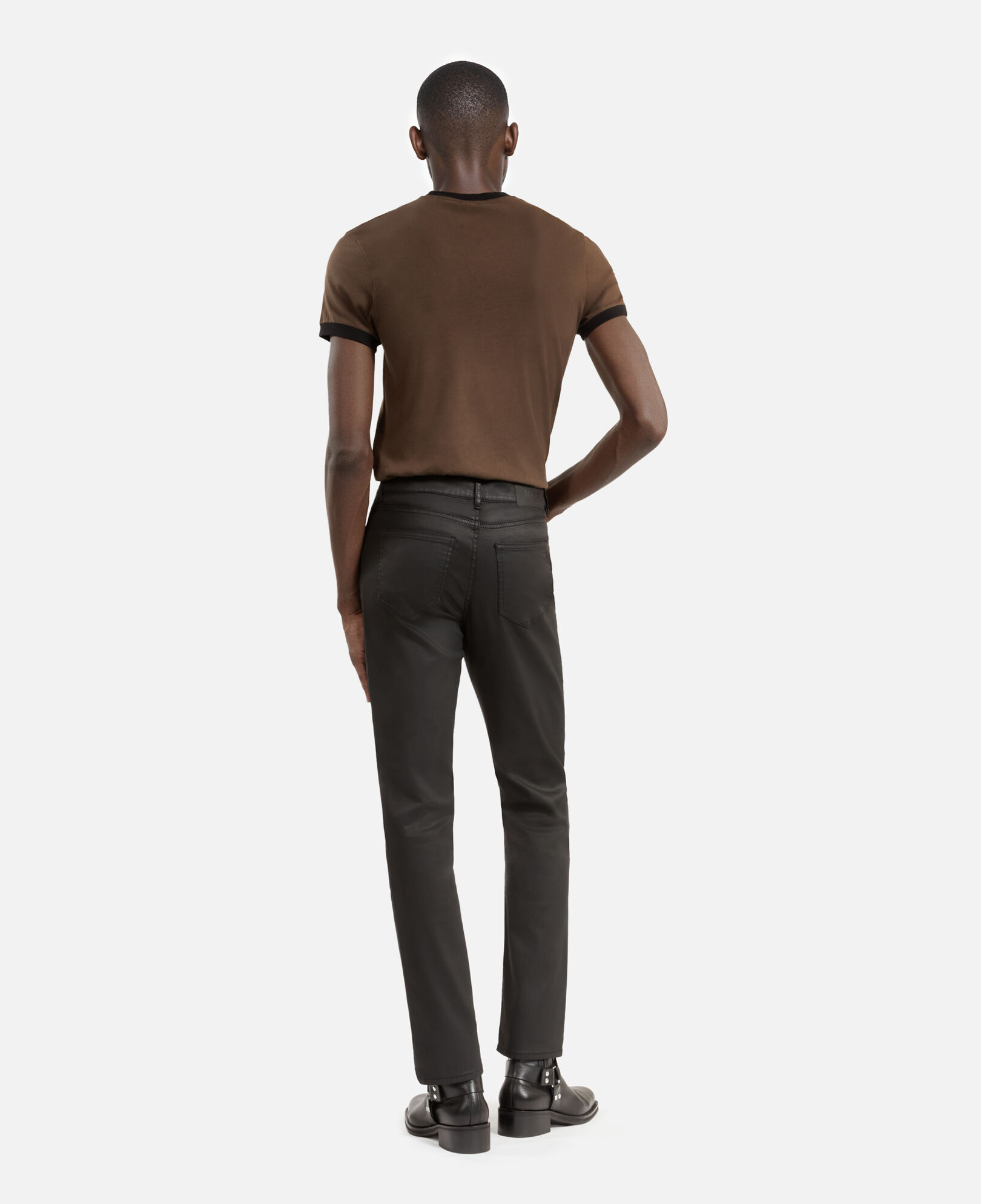 The Kooples MEN BLACK black leather-effect straight-cut jeans