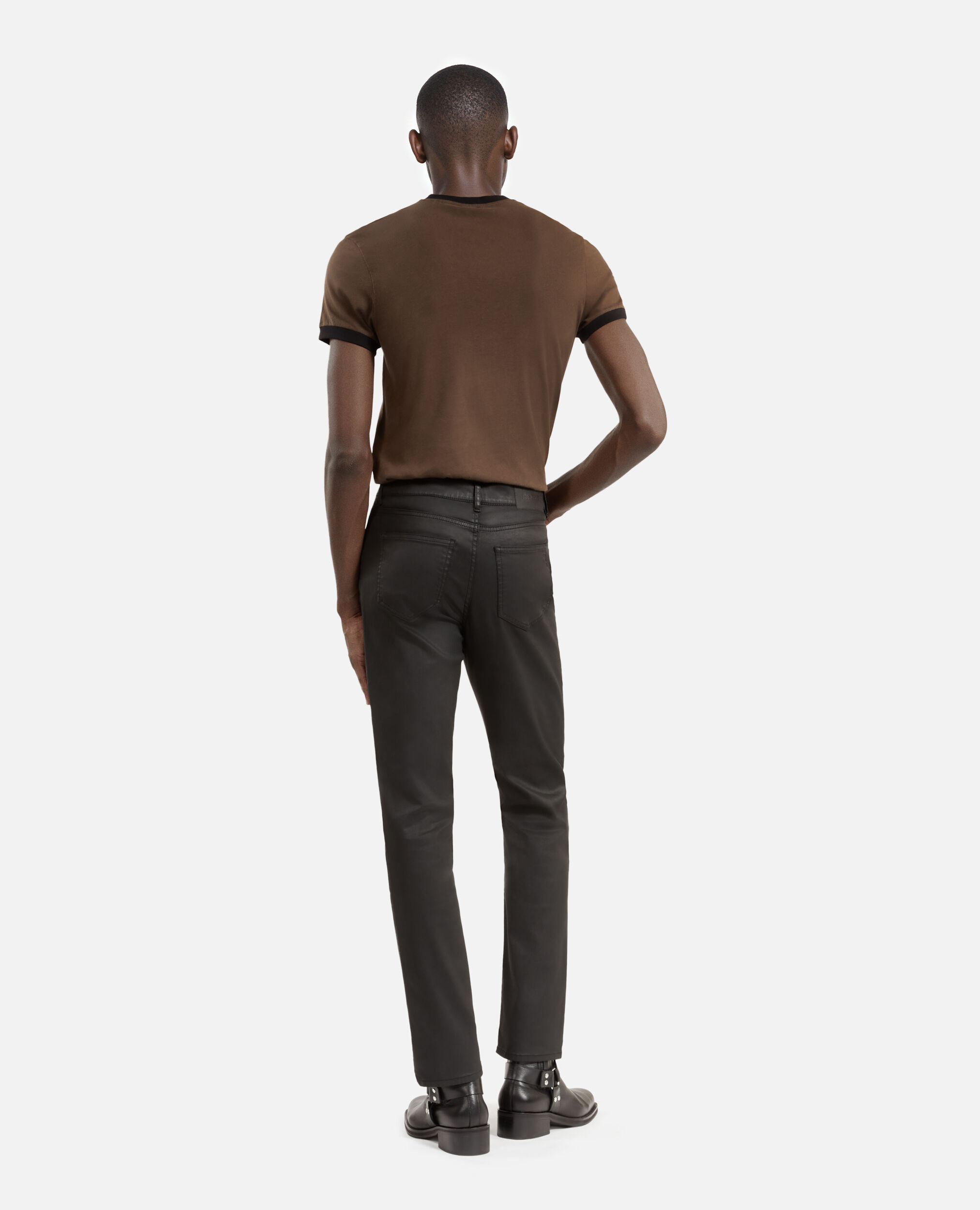 Black leather-effect straight-cut jeans, BLACK, hi-res image number null