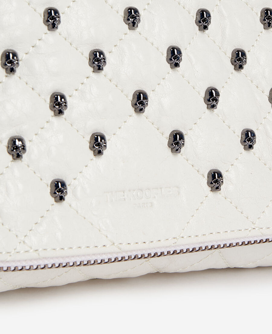 heritage small white leather pouch with skulls