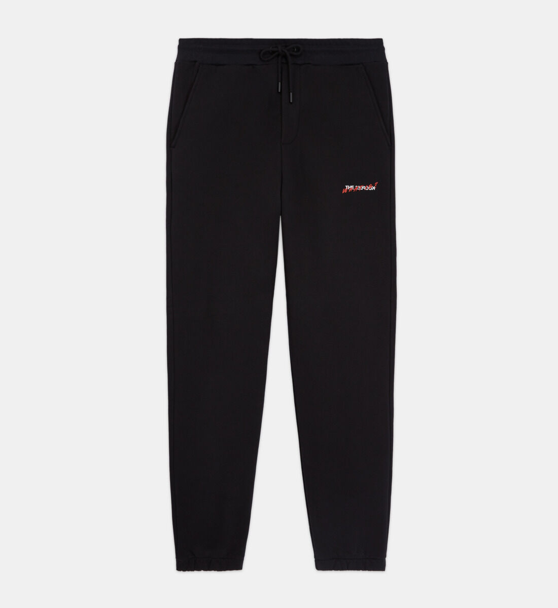 Black joggers with What is print