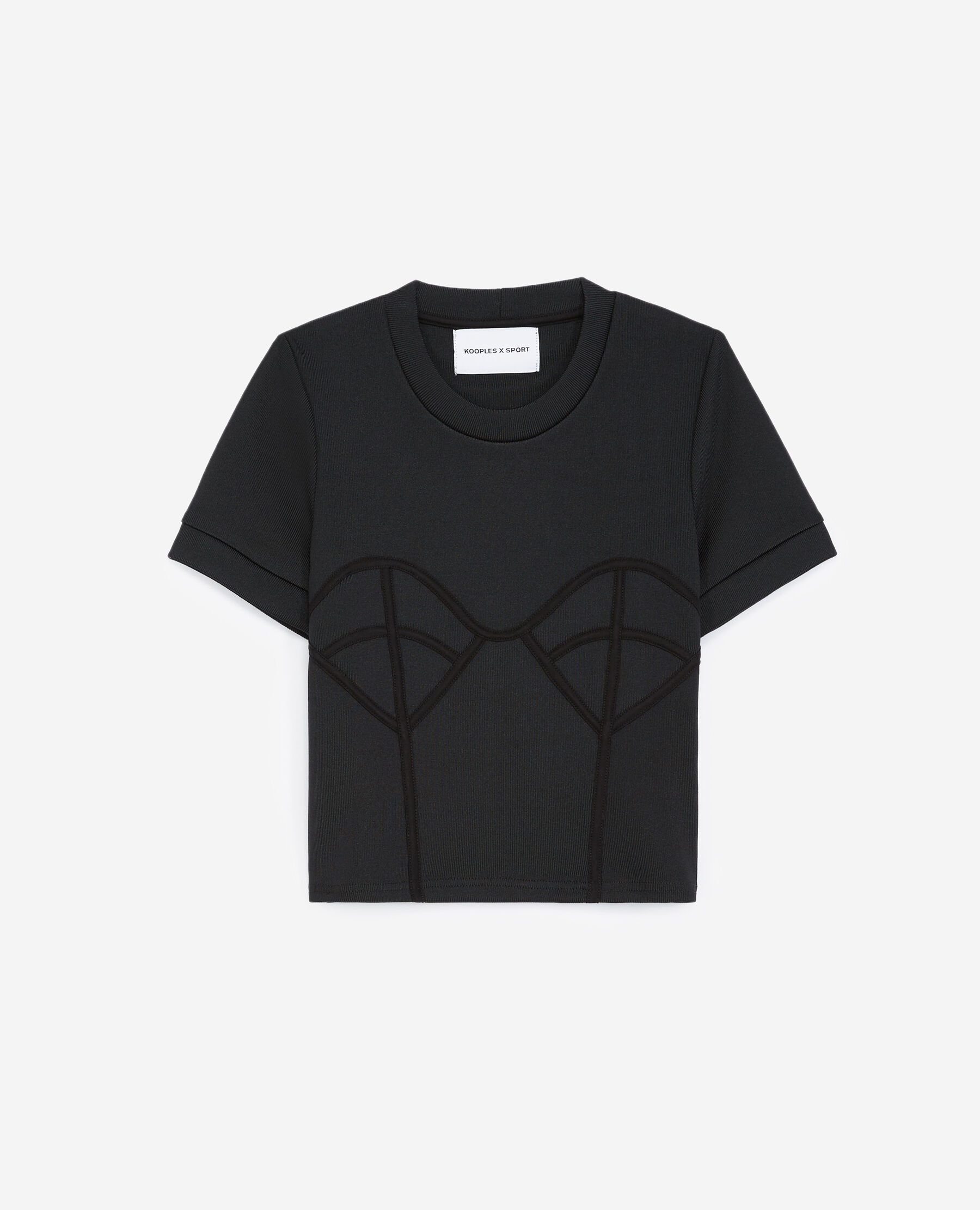 Knit black T shirt with corset detail