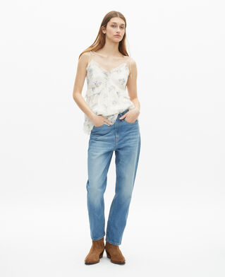 The Kooples DAMEN WHITE / SKY BLUE top mit r&uuml;schen im blumendruck wei&szlig;