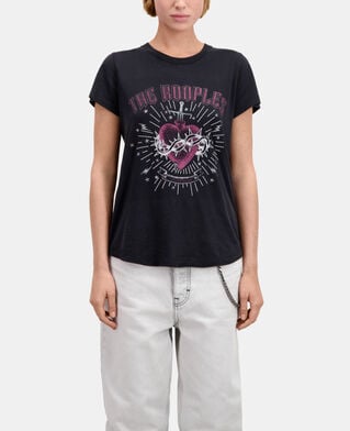 The Kooples F BLACK women's black t-shirt with dagger through heart serigraphy