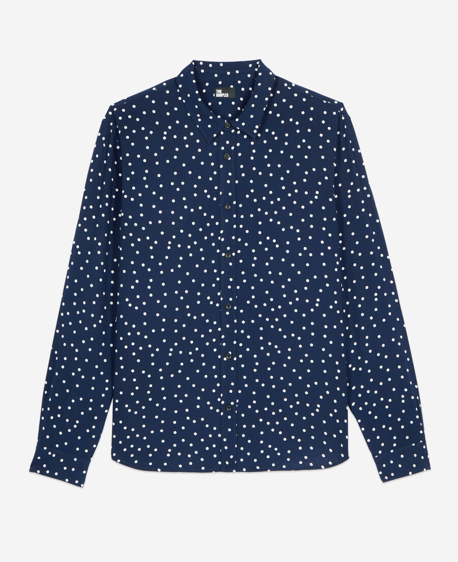 The Kooples H DARK NAVY-ECRU blue and white polka dot print shirt