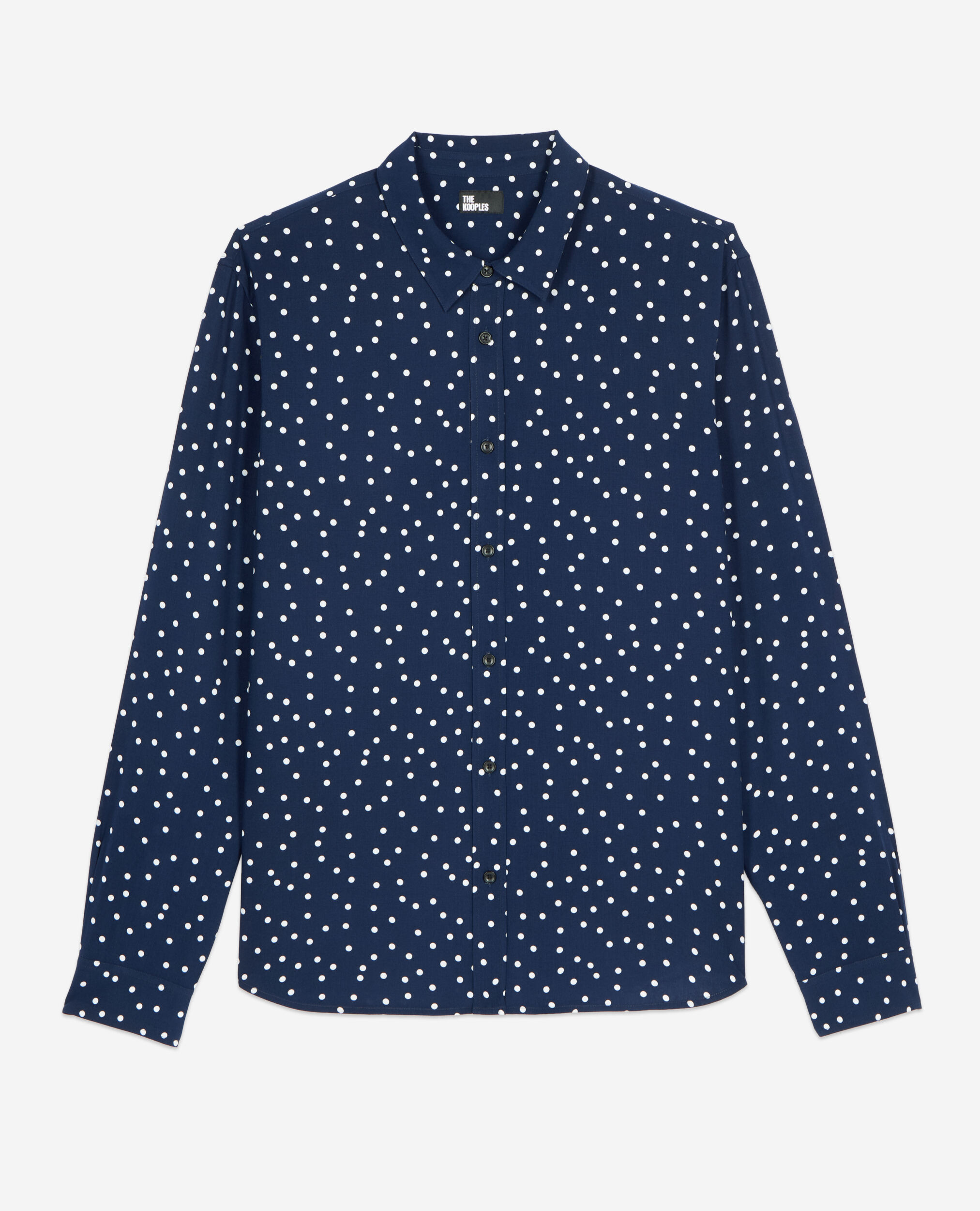 Blue and white polka dot print shirt, DARK NAVY-ECRU, hi-res image number null