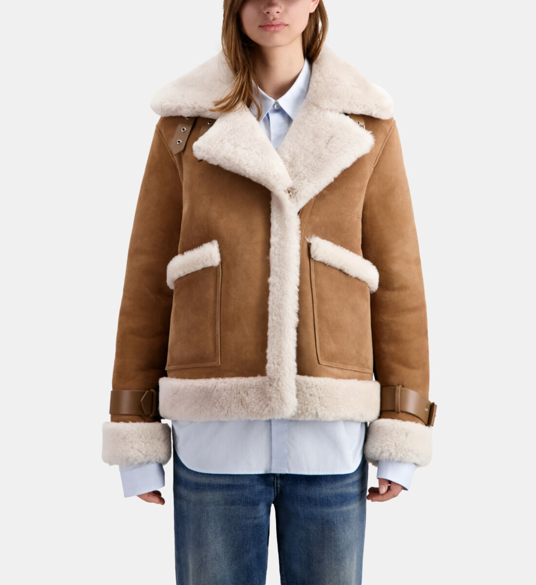 The Kooples Sheepskin Sherling Jacket FCUI23014K - Shop Sara Jane