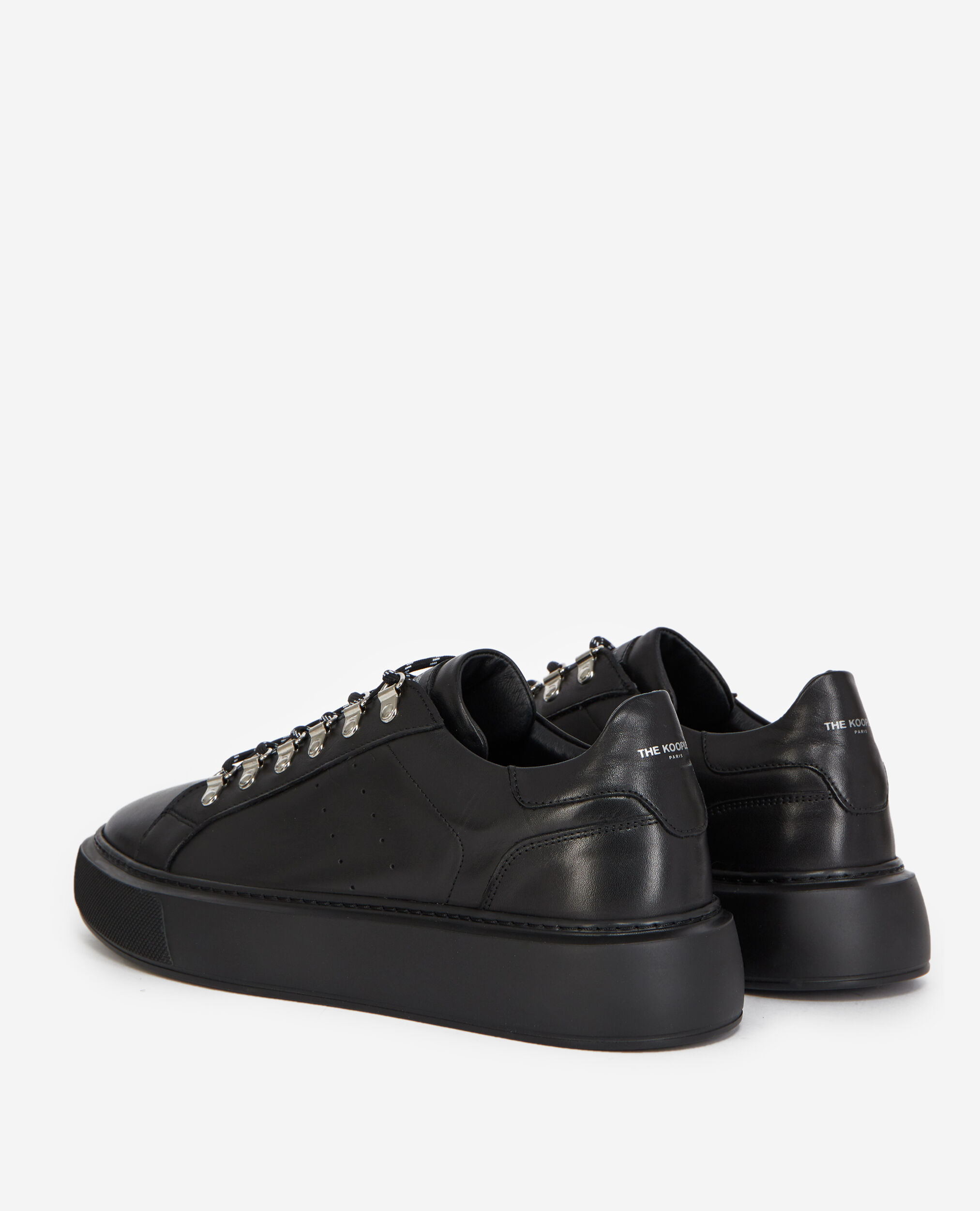 Wedge black sneakers in leather with eyelets, BLACK, hi-res image number null