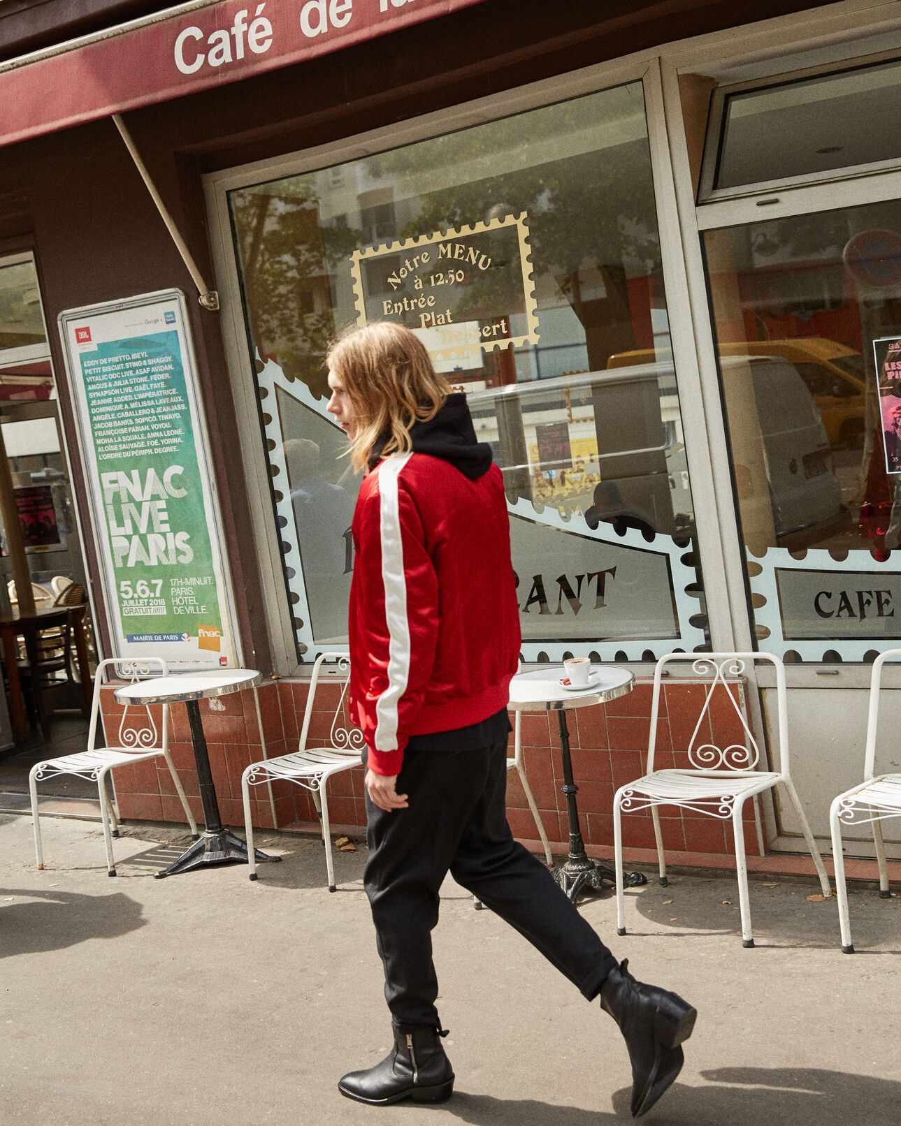 The Kooples HOMME RED / ECRU blouson satin rouge bandes contrastées