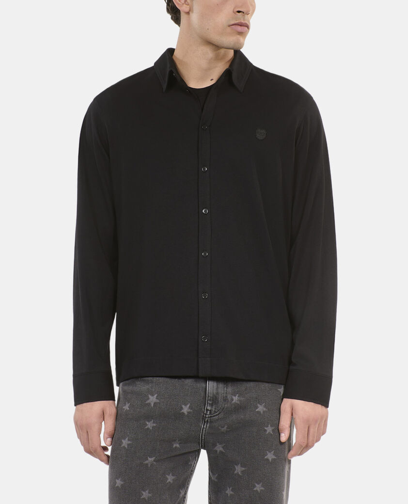 The Kooples HOMME BLACK WASHED t-shirt manches longues style chemise noir