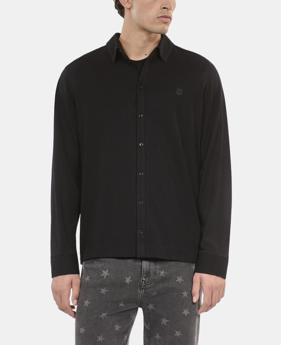The Kooples HOMME BLACK WASHED t-shirt manches longues style chemise noir