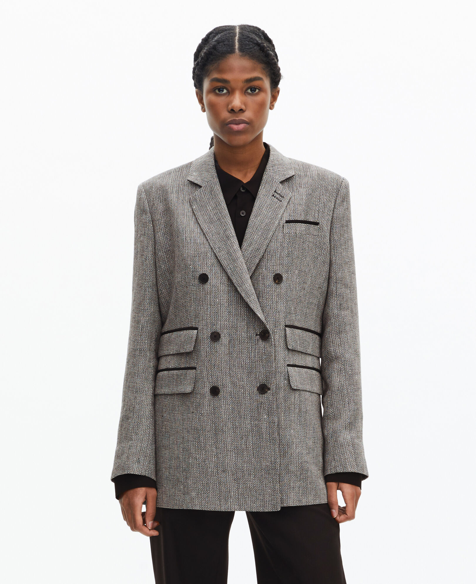 The Kooples WOMEN GREY gray wool and linen suit jacket