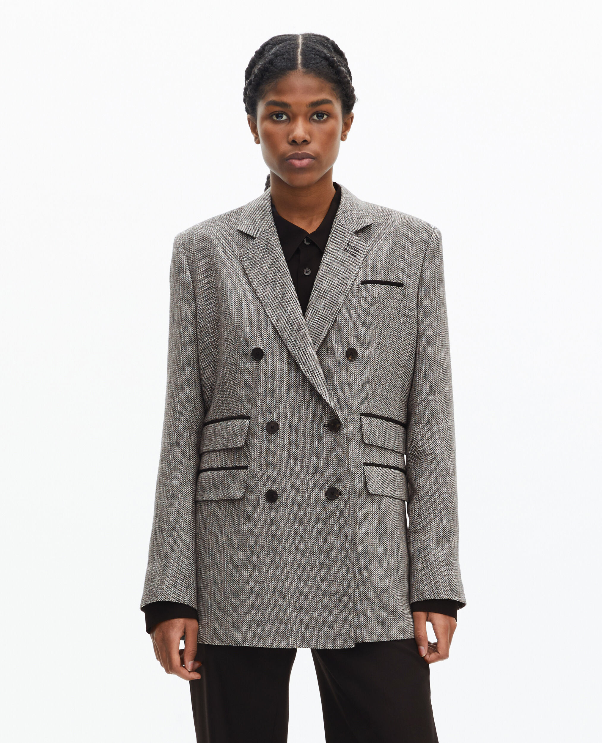 Gray wool and linen suit jacket, GREY, hi-res image number null