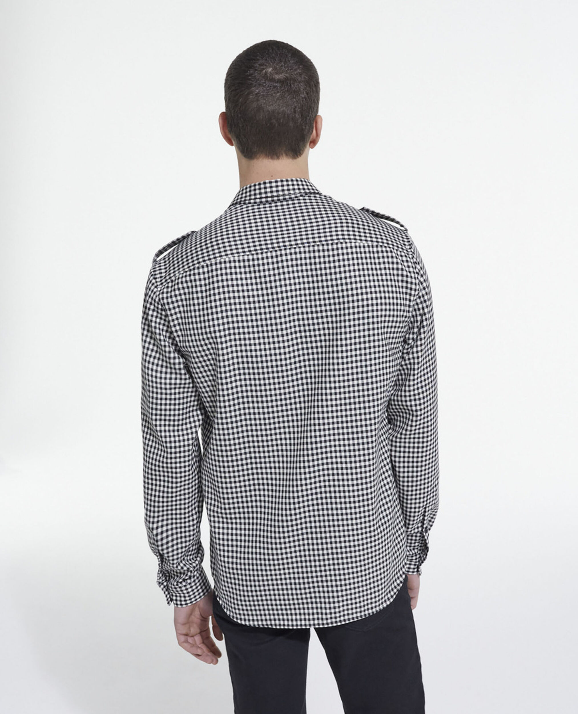 Check wool shirt with classic collar, BLACK WHITE, hi-res image number null