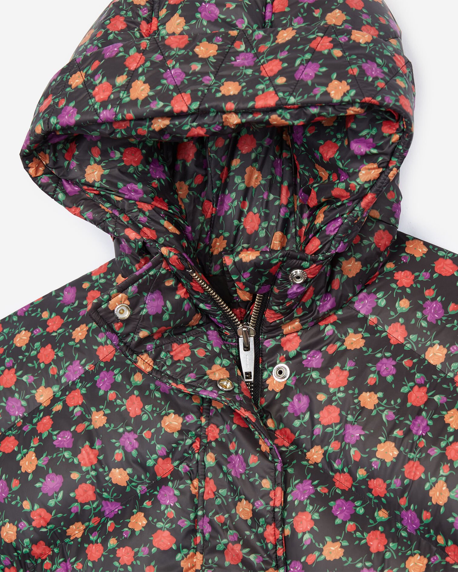 Black down jacket with floral print, MULTICOLOR, hi-res image number null