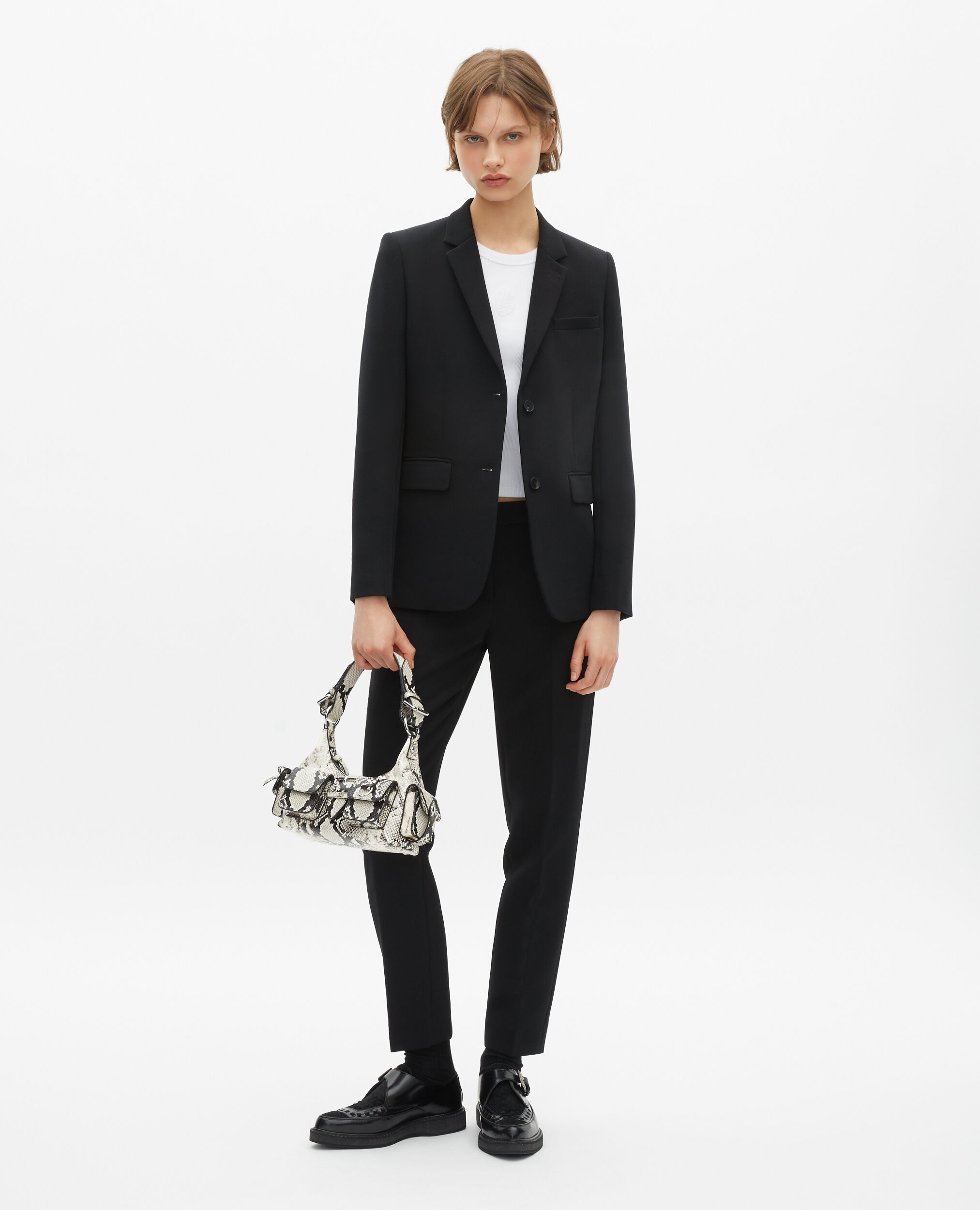 Black crepe tailored jacket, structured cut, BLACK, hi-res image number null