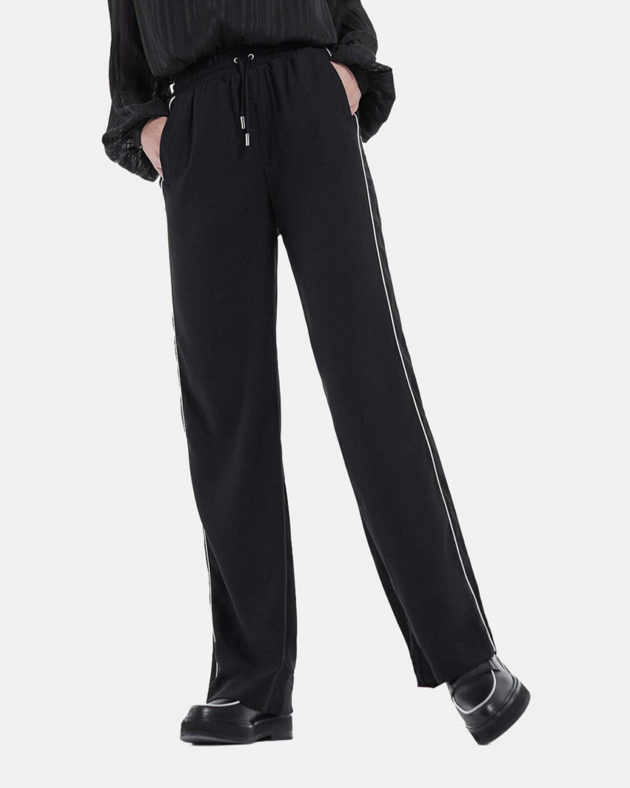 The Kooples WOMEN BLACK flowing black satin pants with drawstring
