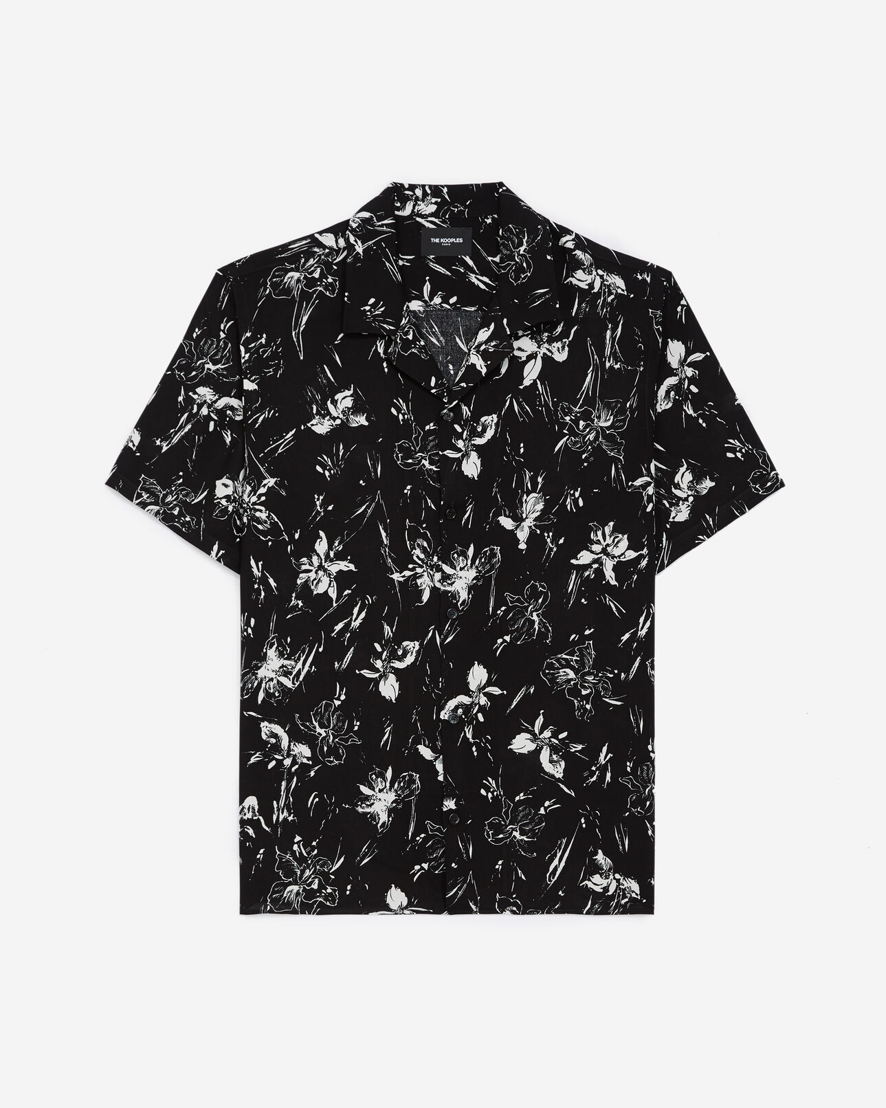The Kooples HERREN BLACK WHITE hemd fließend blumen kurze ärmel