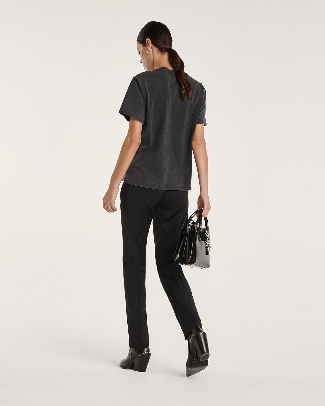 The Kooples FEMME BLACK WASHED t-shirt noir délavé coton à sérigraphie