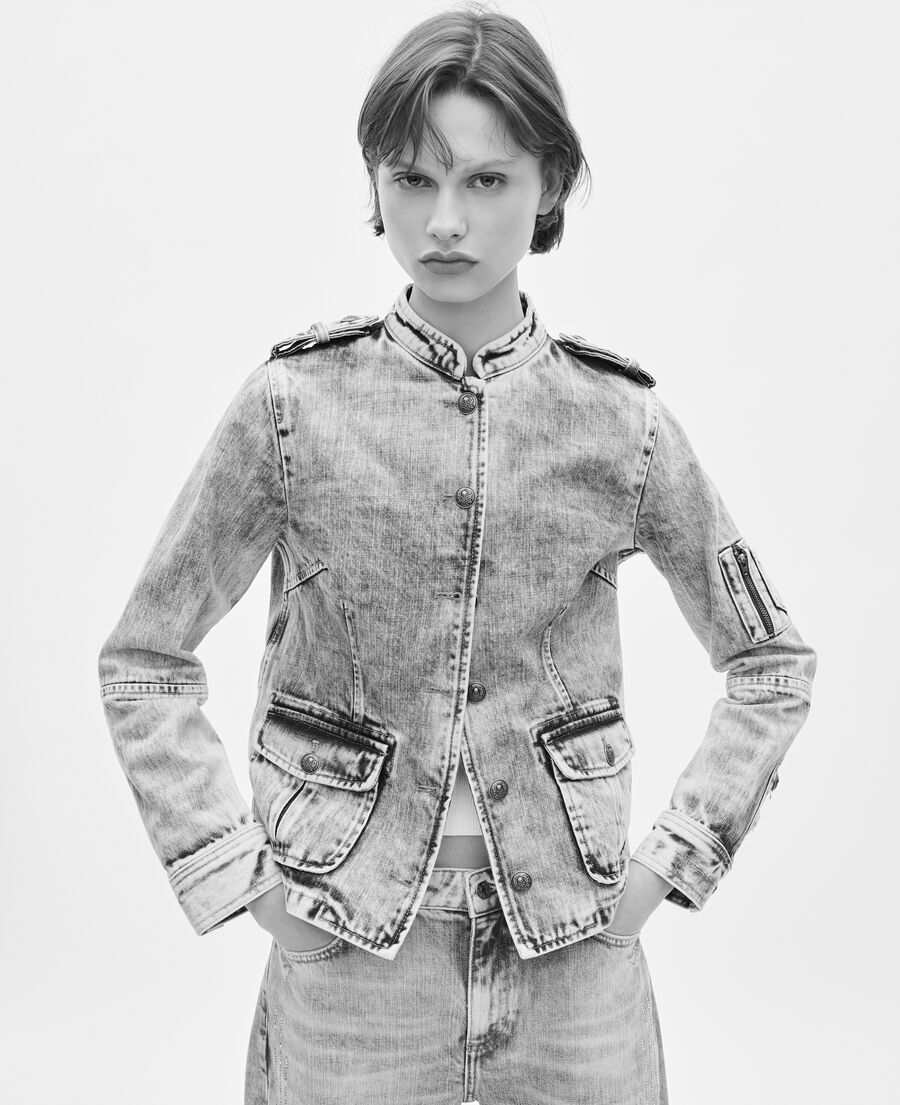 The Kooples WOMEN BABY BLUE officer-style jacket in denim