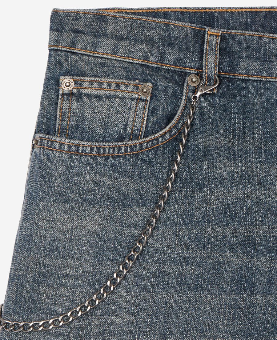 The Kooples HOMME MEDIUM BLUE short en denim avec cha&icirc;ne bleu