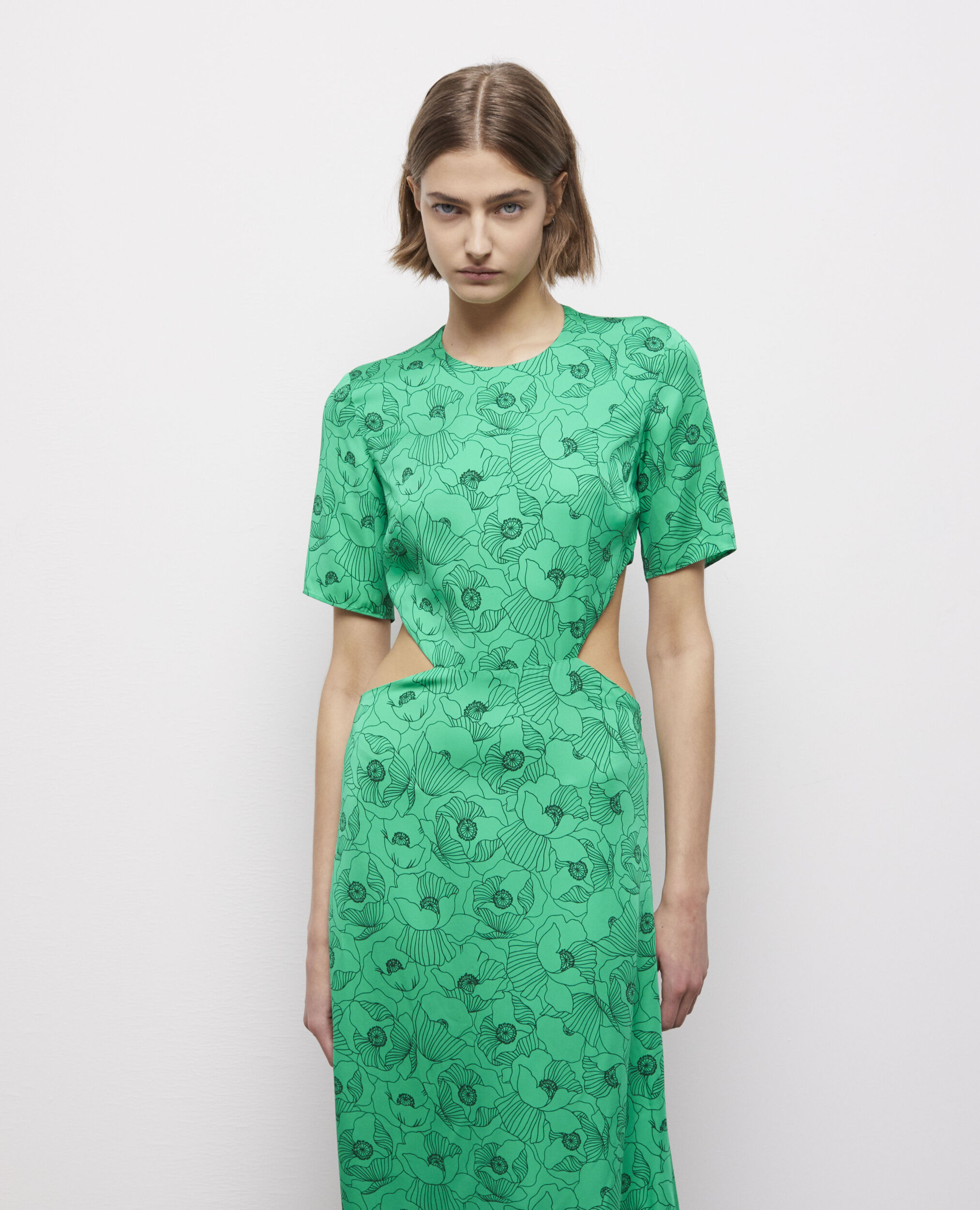 Langes Kleid mit Öffnungen und Print, GREEN, hi-res image number null