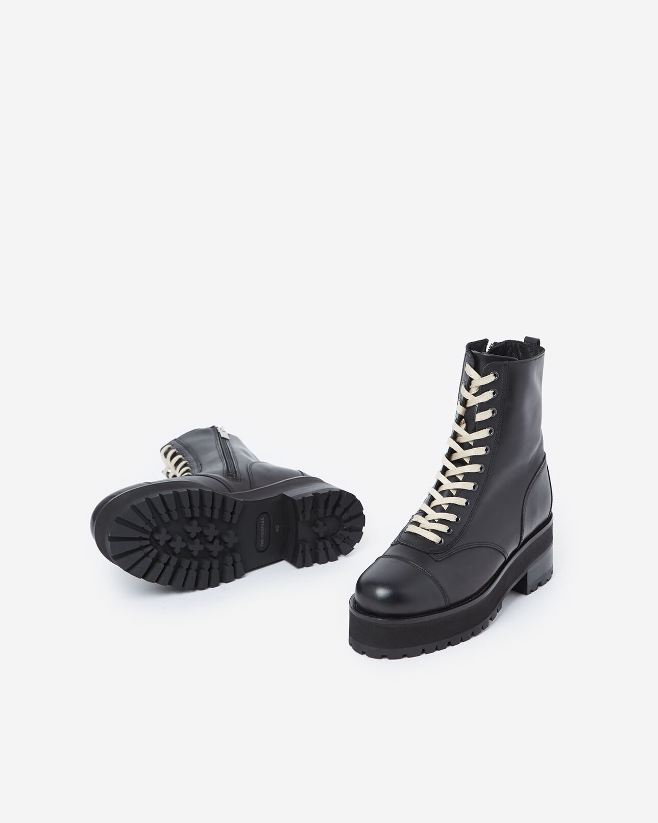 The Kooples FEMME BLACK bottines cuir noires à semelles crantées