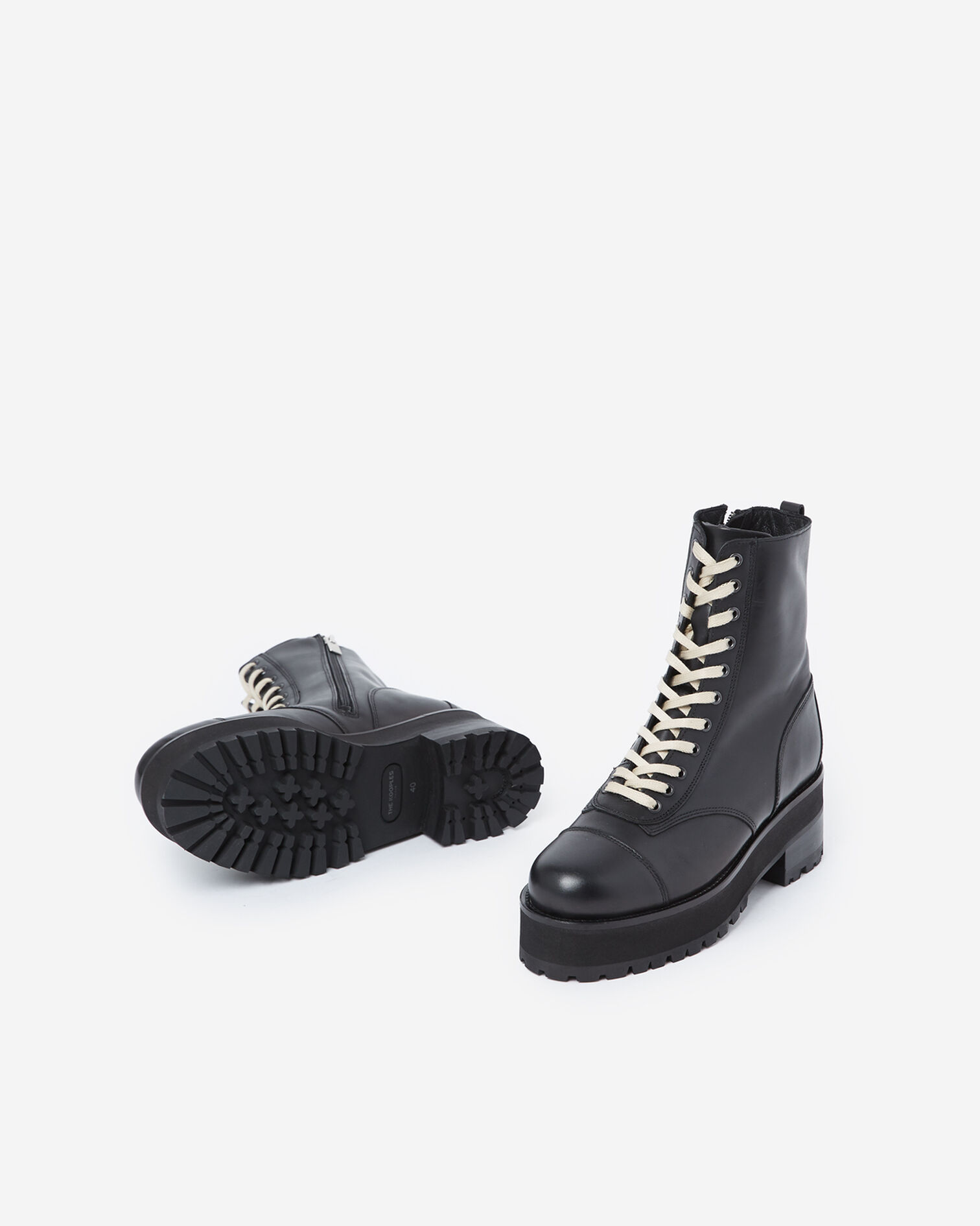 Black leather ankle boots with notched soles, BLACK, hi-res image number null