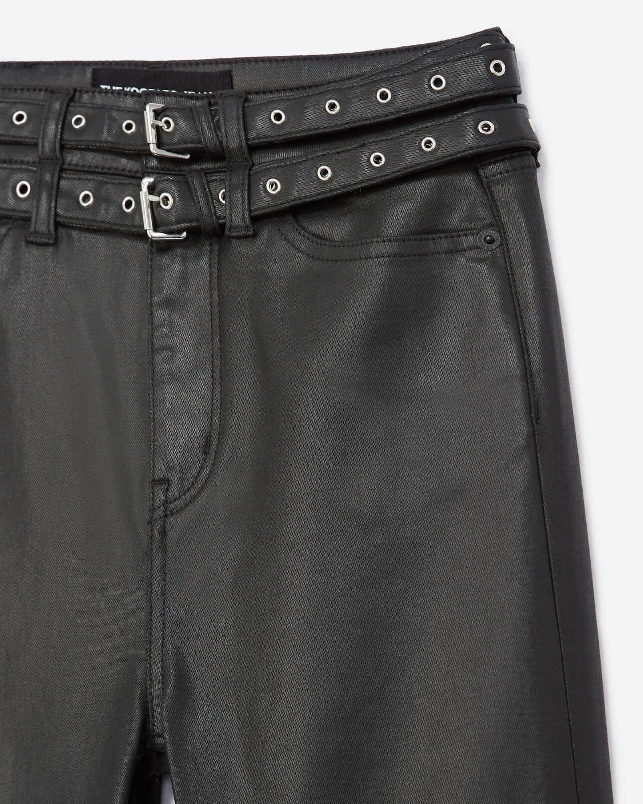 The Kooples WOMEN BLACK faux leather jeans with double belt