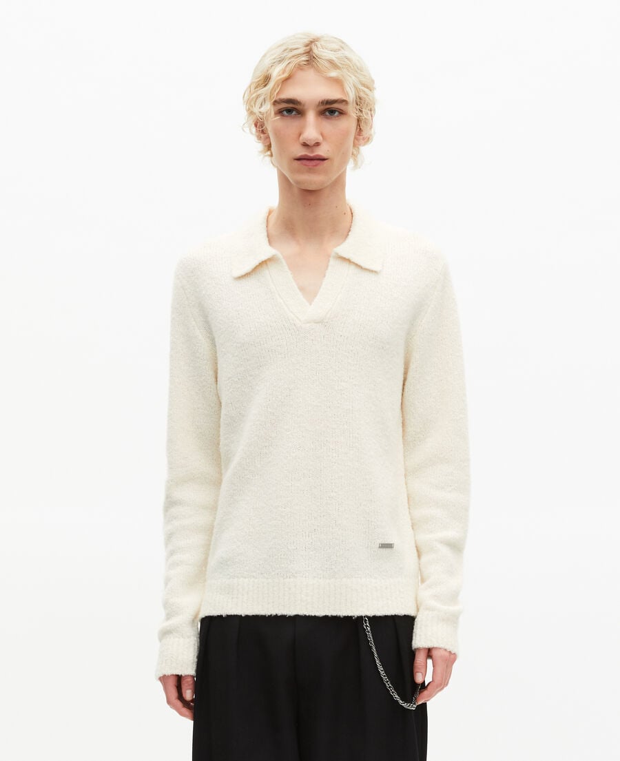 The Kooples H LIGHT BEIGE beige wool tunisian collar sweater