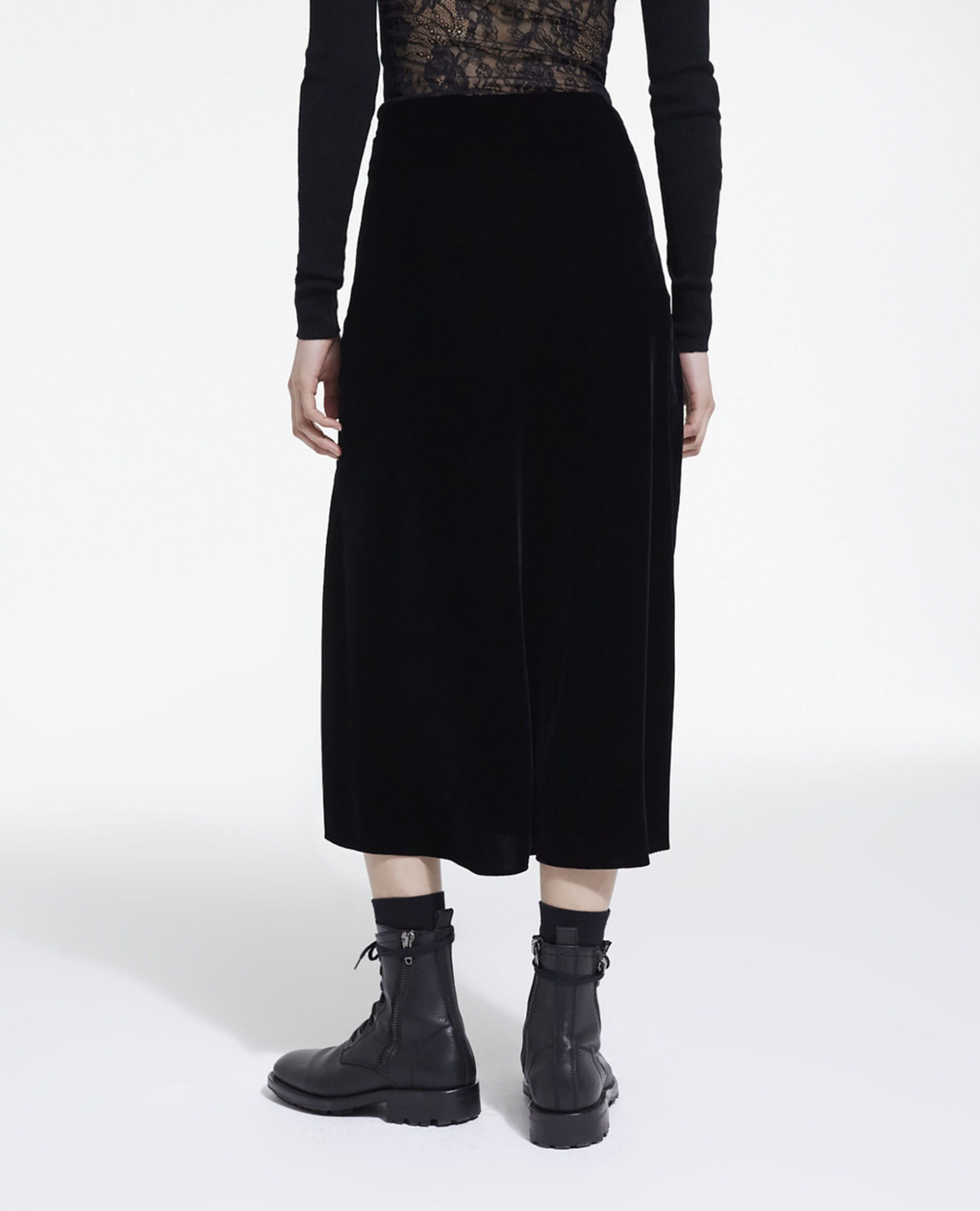 Long black velvet skirt, BLACK, hi-res image number null
