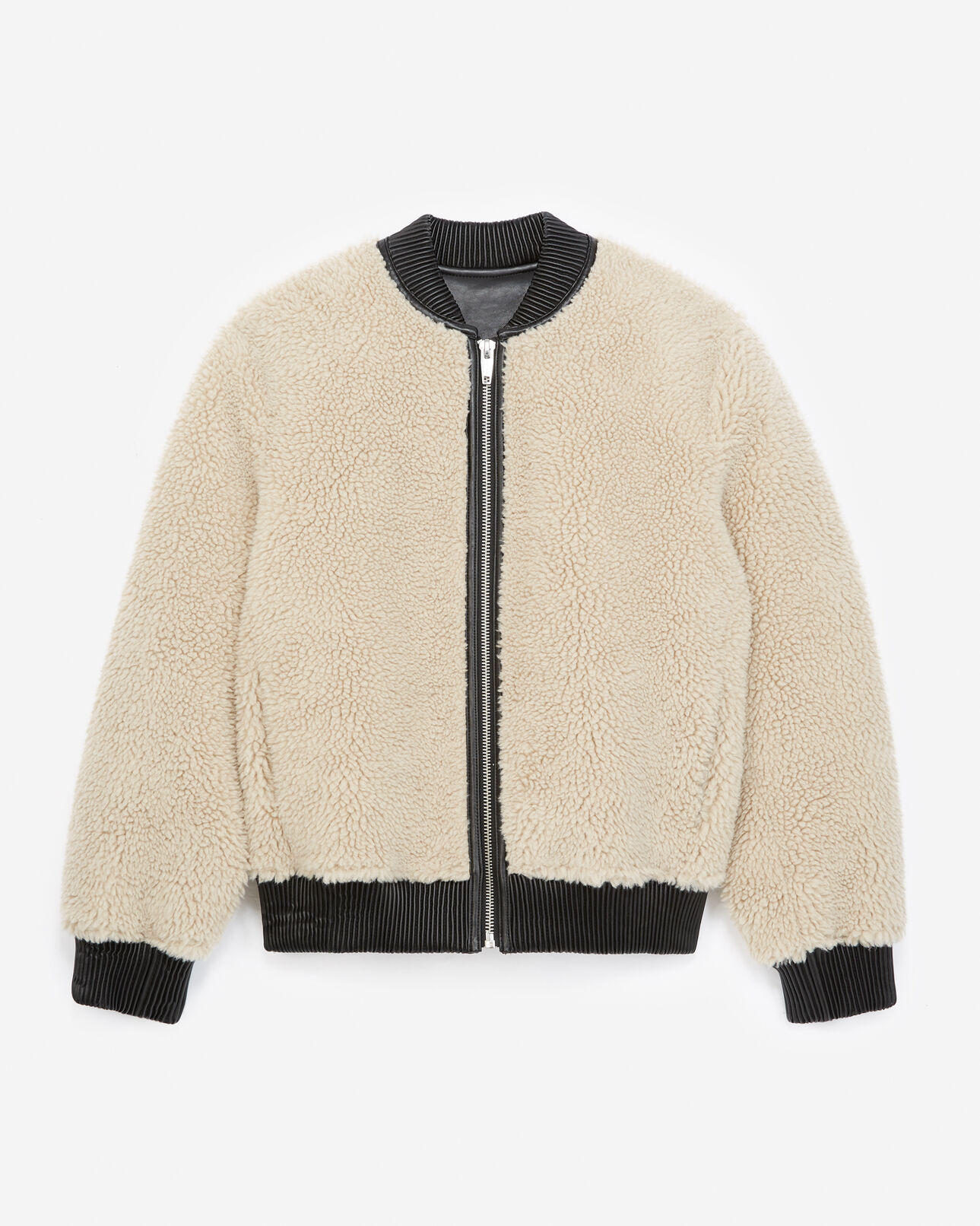The Kooples FEMME ECRU blouson fausse fourrure bouclée écrue