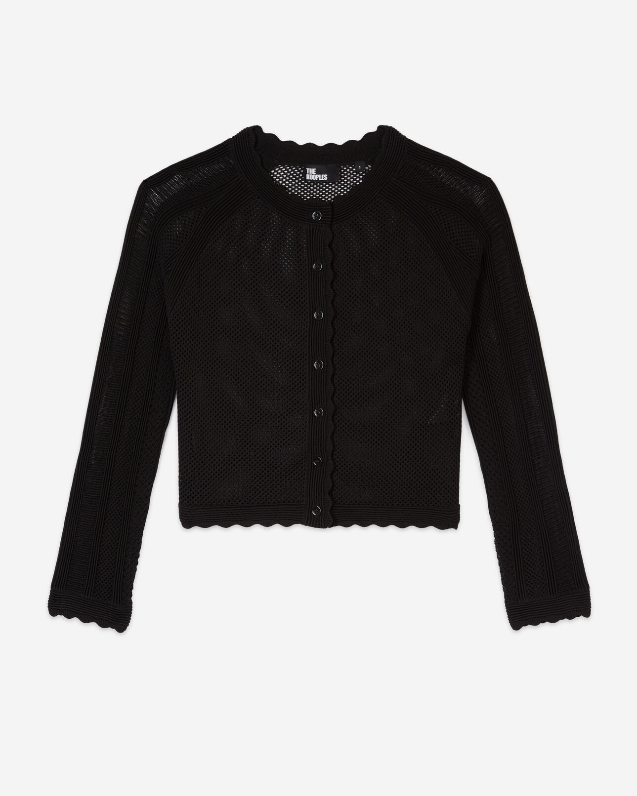 The Kooples DAMEN BLACK schwarzer kurzer cardigan aus ajour-strick