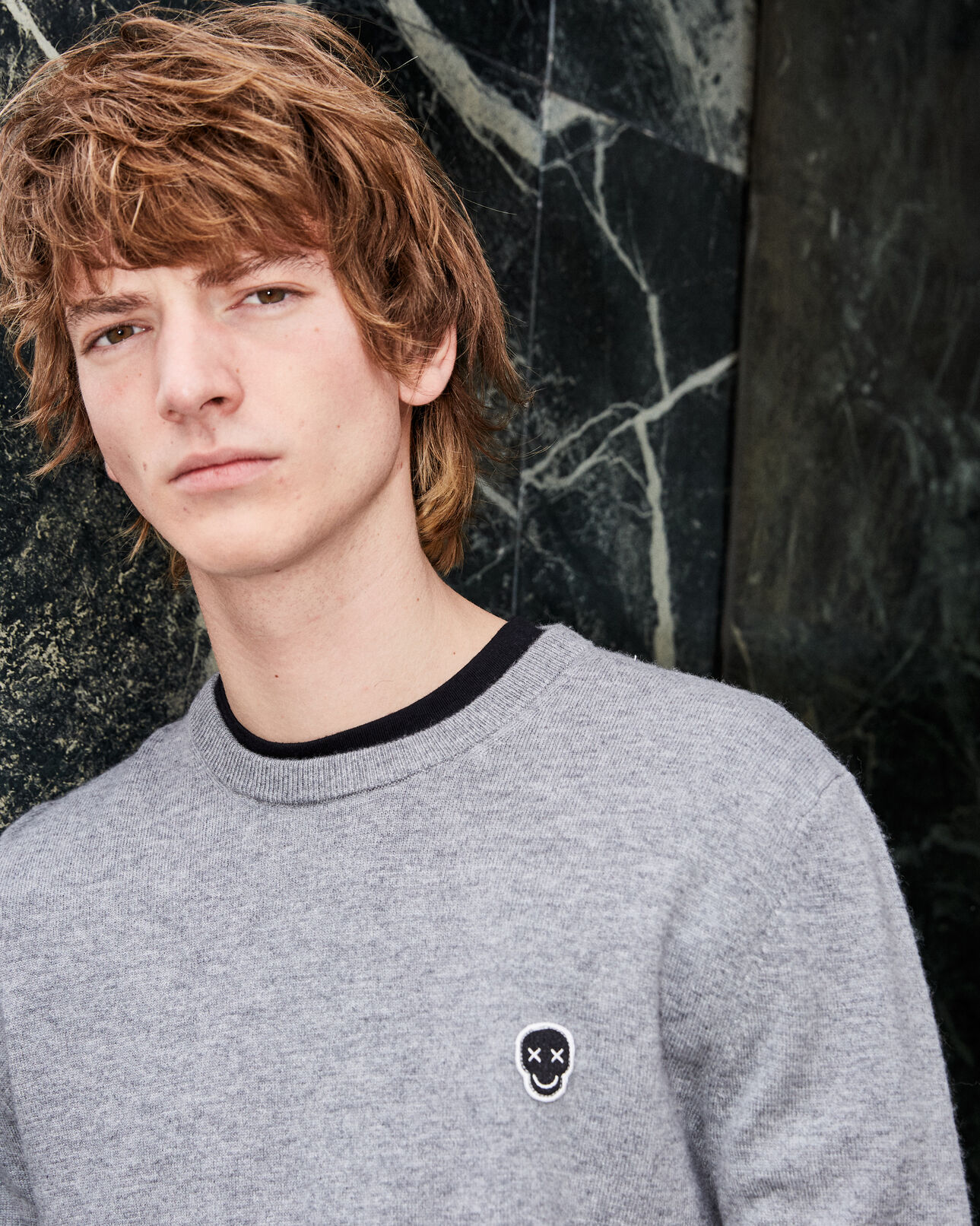 The Kooples HOMME LIGHT GREY pull laine grise col rond
